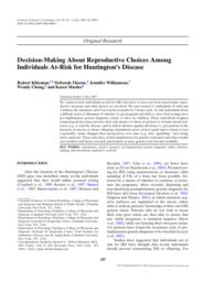 thumnail for Klitzman_Decision‐Making About Reproductive Choices Among Individuals At‐Risk for HD.pdf