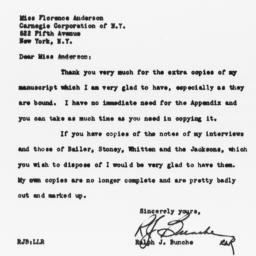 Letter from Ralph J. Bunche...