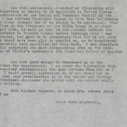 Letter from Herbert Lehman ...