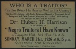Negro Traitors I Have Known, 21 March 1926 : broadside [found in biography of Herbert Spencer Vol. 2]