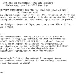 Announcements, 2000-11-15. ...