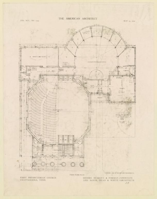 First floor plan. First Presbyterian Church, Chattanooga, Tenn. Messrs. Bearden & Forman and McKim, Mead & White, Associated Architects