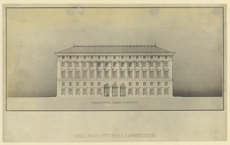 Oakland City Hall Competition. Washington Street elevation