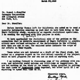 Letter from Dudley Kirk to ...