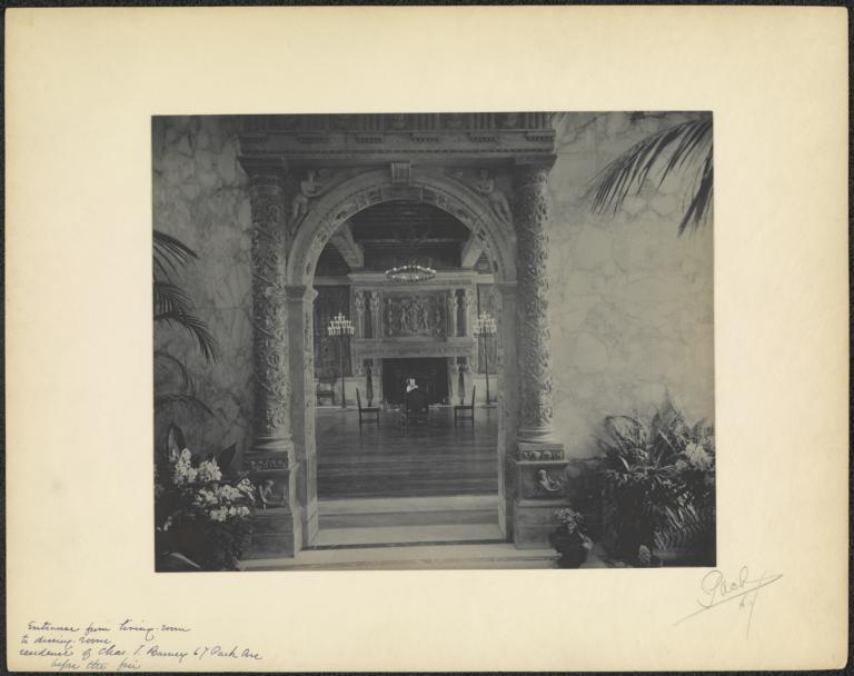 Entrance from living-room to dining-room, Residence of Chas. T. Barney, 67 Park Ave., before the fire