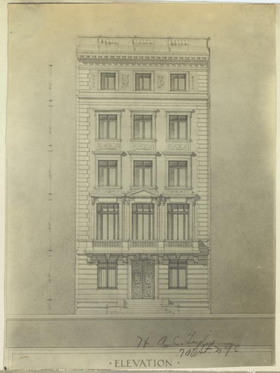 H. A. C. Taylor, 70th St. NYC. Elevation. [Henry A. C. Taylor house]