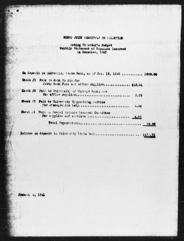 Acting Director's budget for committee on selection of manuscripts for AN AMERICAN DILEMMA, December 1940
