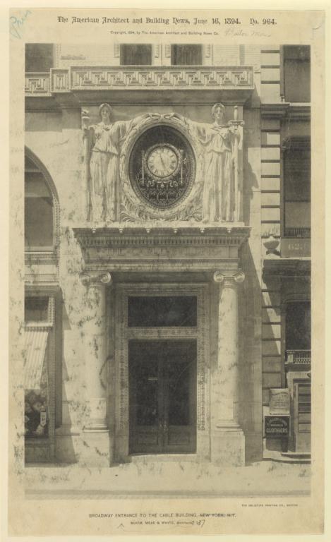 Broadway entrance to the Cable Building, New York, N. Y. McKim, Mead & White, Architects