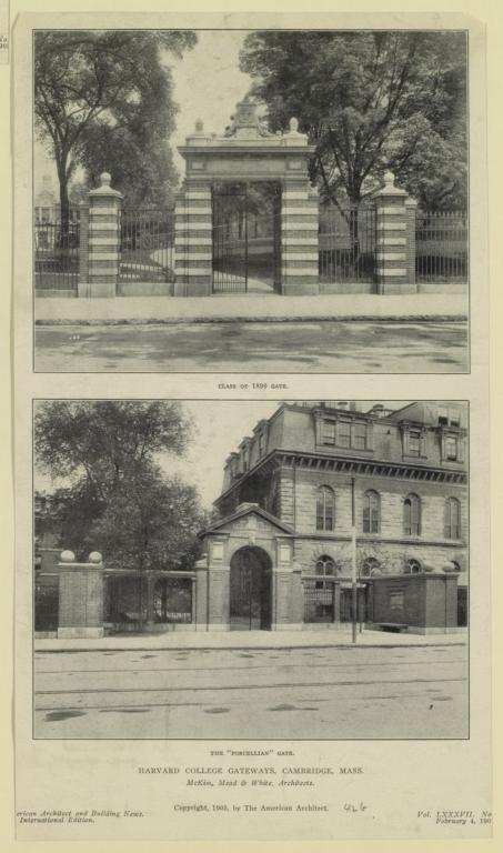 Class of 1890 Gate. The "Porcellian" Gate. Harvard College Gateways, Cambridge, Mass. McKim, Mead & White, Architects