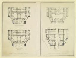 New York Court House. Second floor mezzanine. Second floor plan, City Court - special and trial terms. Third floor plan, Supreme Court, special terms - three parts & equity cases. Cellar plan