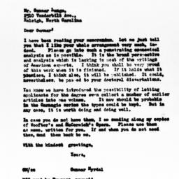 Letter from Gunnar Myrdal t...