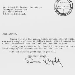 Letter from Gunnar Myrdal t...