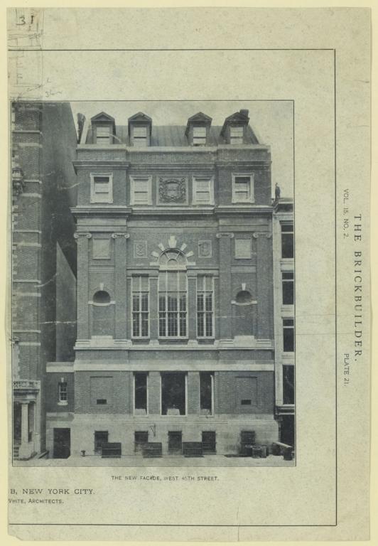 Plate 21. The new façade, West 45th Street. [Harvard Club extension, New York City. McKim, Mead & White, Architects