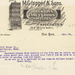 M. Gropper & Sons. Letter