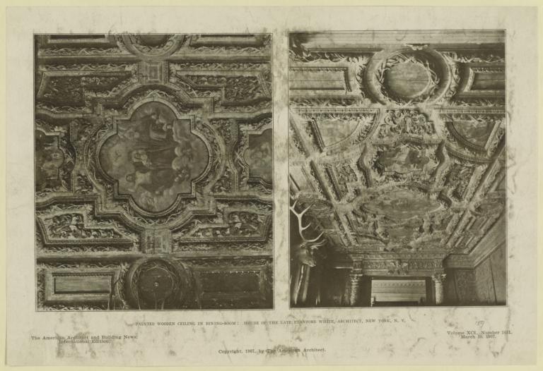 Painted wooden ceiling in Dining-room: House of the late Stanford White, Architect, New York, N. Y.