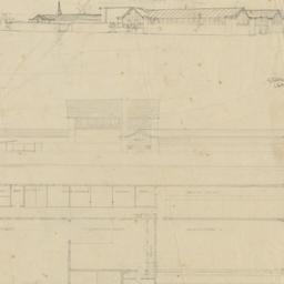 First floor plan, south ele...