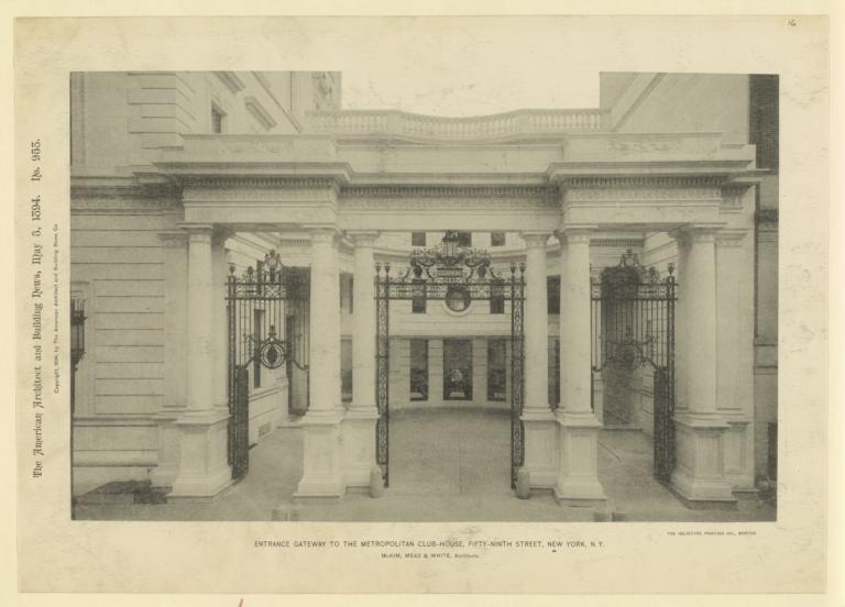 Entrance gateway to the Metropolitan Club-House, Fifty-ninth Street, New York, N. Y. McKim, Mead & White, Architects