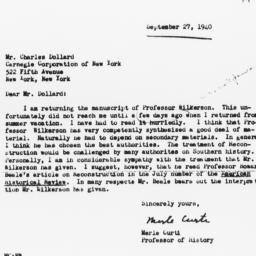 Letter from Merle Curti to ...