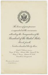 Invitation to the first presidential inauguration of Franklin Delano Roosevelt
