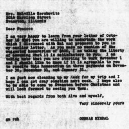 Letter from Gunnar Myrdal t...