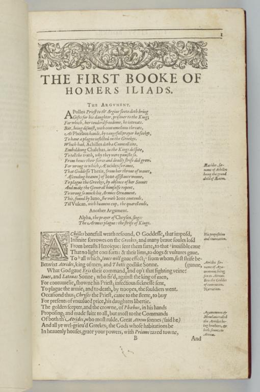 Folio B1r. The First Booke of Homer's Iliads