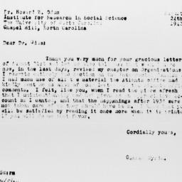 Letter from Gunnar Myrdal t...