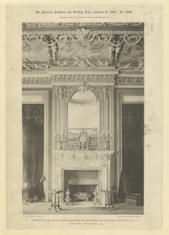Fireplace in the South Lounging-room: Metropolitan Club-House, New York, N. Y. McKim, Mead & White, Architects
