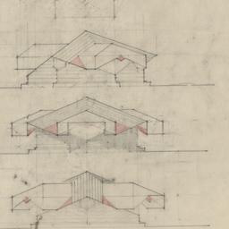 Roof plan, three elevations