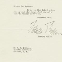 Letter from Frances Perkins...