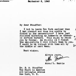Letter from Abram L. Harris...