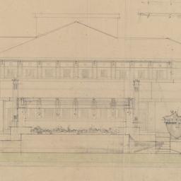 Exterior elevation with urns