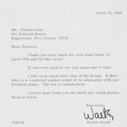 Letter from Walter Hendl to...