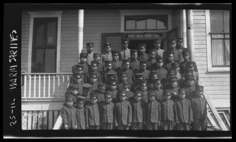 Wasco, Paiute, and Warm Springs Boys in Uniform at Government Boarding School, Oregon