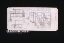 Section showing new arrangement of stairs; detail drawing of sidewalk construction; section "C-C" through sidewalk and front of basement and first story; elevation of west end of elevator entrance; section "B-B' through basement and first story; elevation of vestibule doors : No. 9.