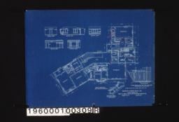 Second floor plan\, plan of bay showing arrangement of casings\, 2nd floor framing plan over part of main hall showing arrangement of joists and headers\, bed rm. #1 north elevation\, bed rm. #1 west elevation\, bed rm. #1 south elevation\, bed rm. #3 north elevation\, morning rm. south elevation : Sheet no 3.