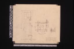 Detail of dumbwaiter -- elevation of north side of enclosure\, plan at first floor\, section A-A showing iron sill : Sheet no. 7.