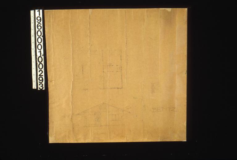 Sketch of plan and west elevation of garage.