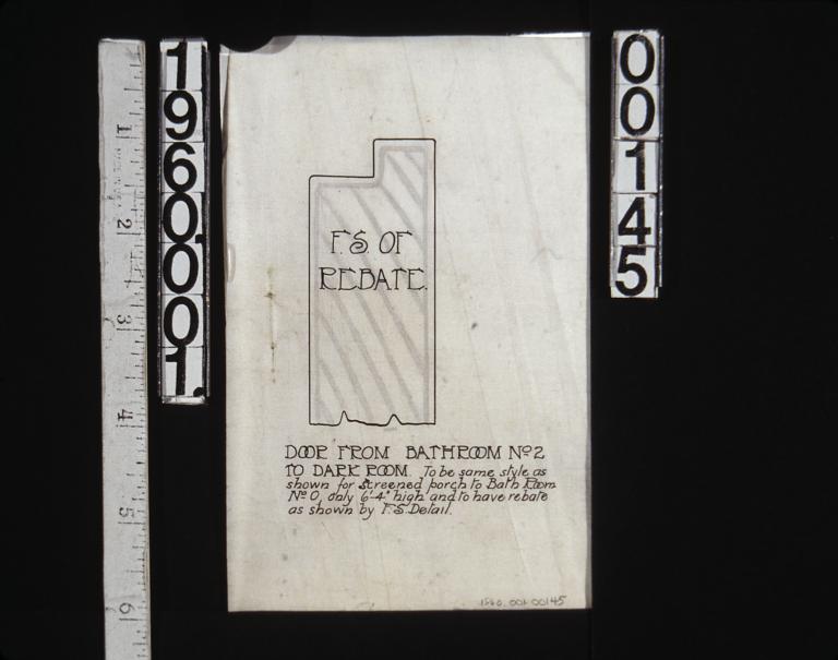 Full scale detail of rebate for door from bathroom no. 2 to dark room.