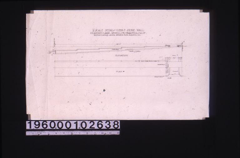 1/8" scale details of cobble stone wall -- elevation\, plan. (2)