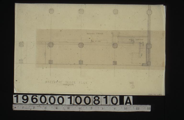 Partial mezzanine floor plan showing proposed change in staircase : No. 1\, 2.