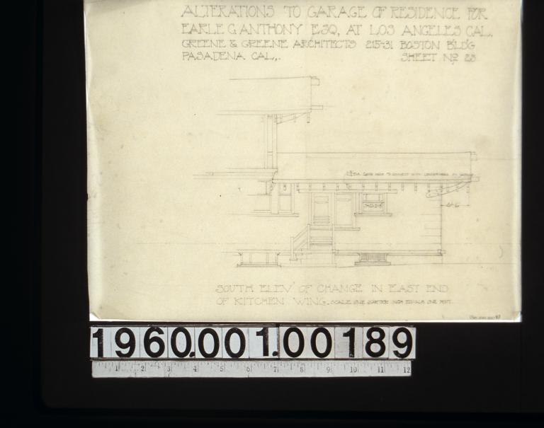 South elevation of change in east end of kitchen wing in main house : Sheet no. 23.
