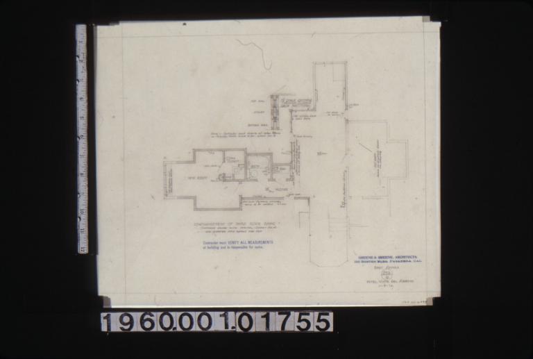 Plan showing rearrangement of third floor rooms; 1 1/2" scale sections through sliding sash partitions : 12\,