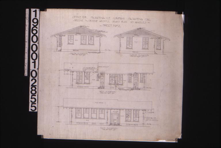 Exterior elevations of office -- south\, north\, west\, east : Sheet no. 2.