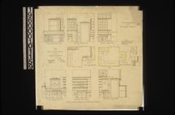 1/2 inch scale details of pantries -- plan of butler's pantry\, elevation of west side\, elevation of north side\, elevation of east side; plan of kitchen pantry\, part elevation of west side showing finish around alcove\, elevation of north side\, elevation of east side\, elevation of south side : 35.