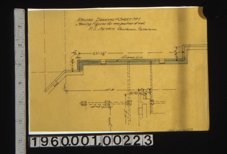 Revised drawing of part of sheet no. 1 i.e. Foundation plan showing figures for new position of wall.