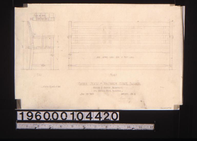 Garden seats -- front and end elevations\, plan of arm : Sheet no. 2. (2)