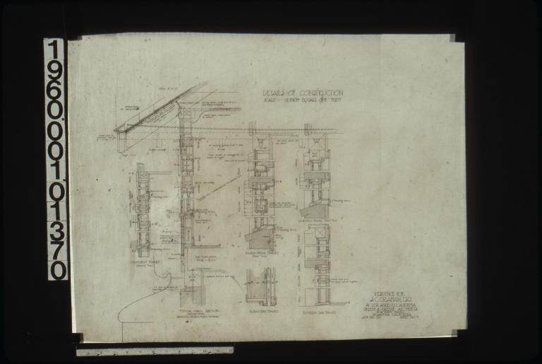 Details of construction -- casement frames (second flr.)\, F.S. detail of template for water table\, typical wall section (second floor) showing double-hung windows\, double-hung frames (first flr.)\, sliding door frames\, casement frames (first flr.)\, exterior door frames : Sheet no. 9. (2)
