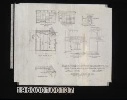 Alternate scheme for den -- east elevation of interior\, south elevation of interior\, side and front elevations of fireplace\, first floor plan\, east elevation of exterior\, north elevation of exterior\, foundation plan : Sheet no. 8\, (2)