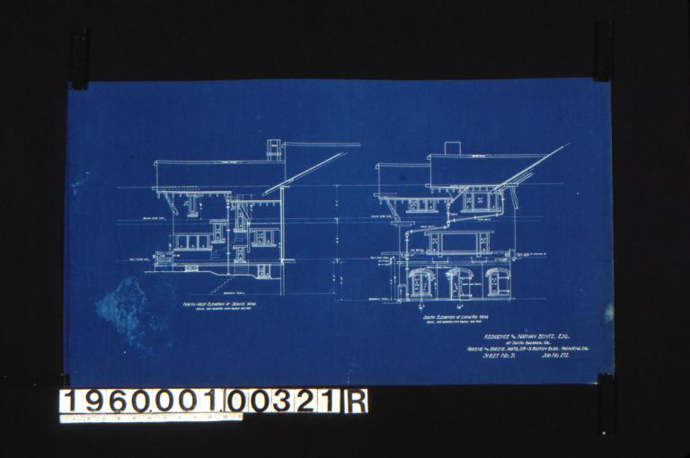 Northwest elevation of service wing\, south elevation of living rm. wing : Sheet no. 9. (2)