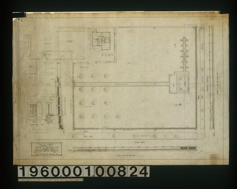 Plan of garden\, 1/2" scale detail of fence in elevation and section\, elevation of east wall looking east\, elevation of north wall looking south\, elevation of west wall looking east : Sheet no. 1\, (2)